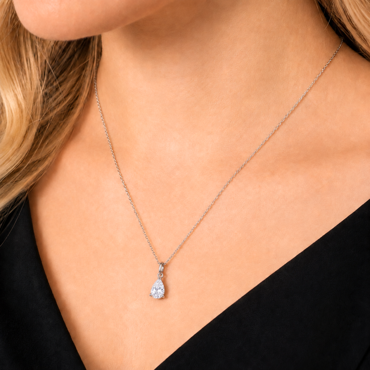 Naszyjnik Crystal Tear z Moissanitem 1 karat S925 Białe Złoto Damski