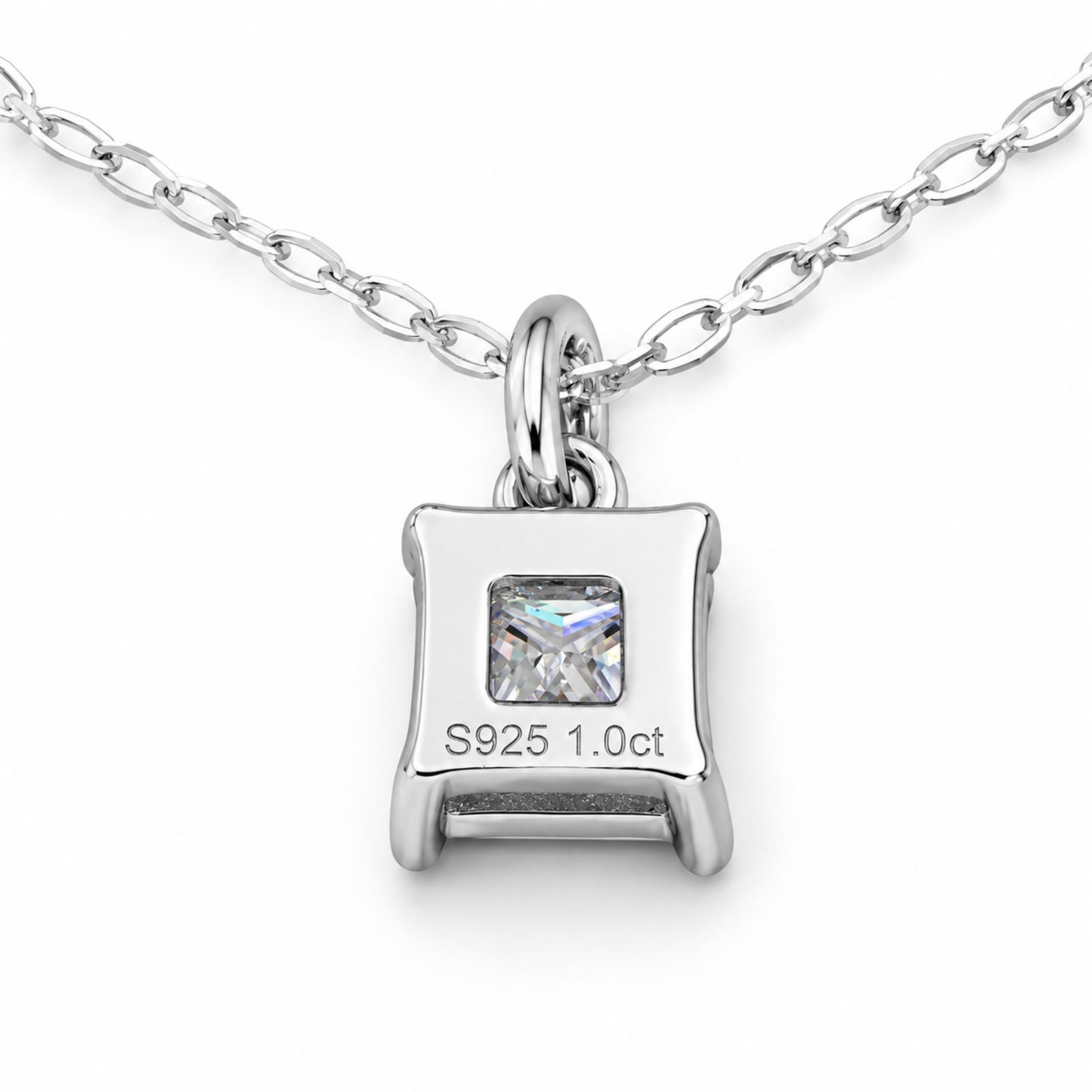 Naszyjnik Crystal Square z Moissanitem 1 karat S925 Białe Złoto Damski