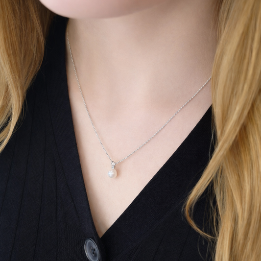 Naszyjnik Perła Naturalna 7.5 mm S925 Białe Złoto Damski