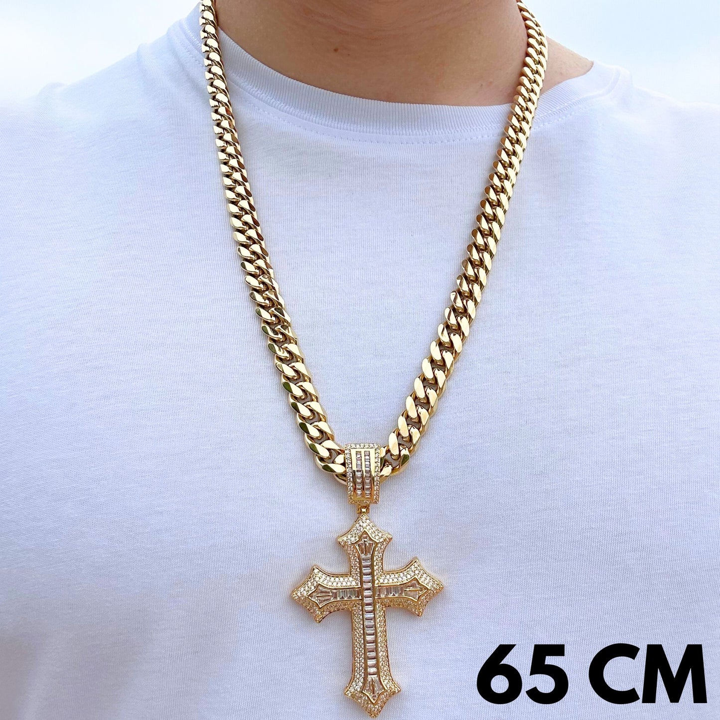 ZESTAW - Cuban Złoty 10mm + Zawieszka Classic Cross Złota