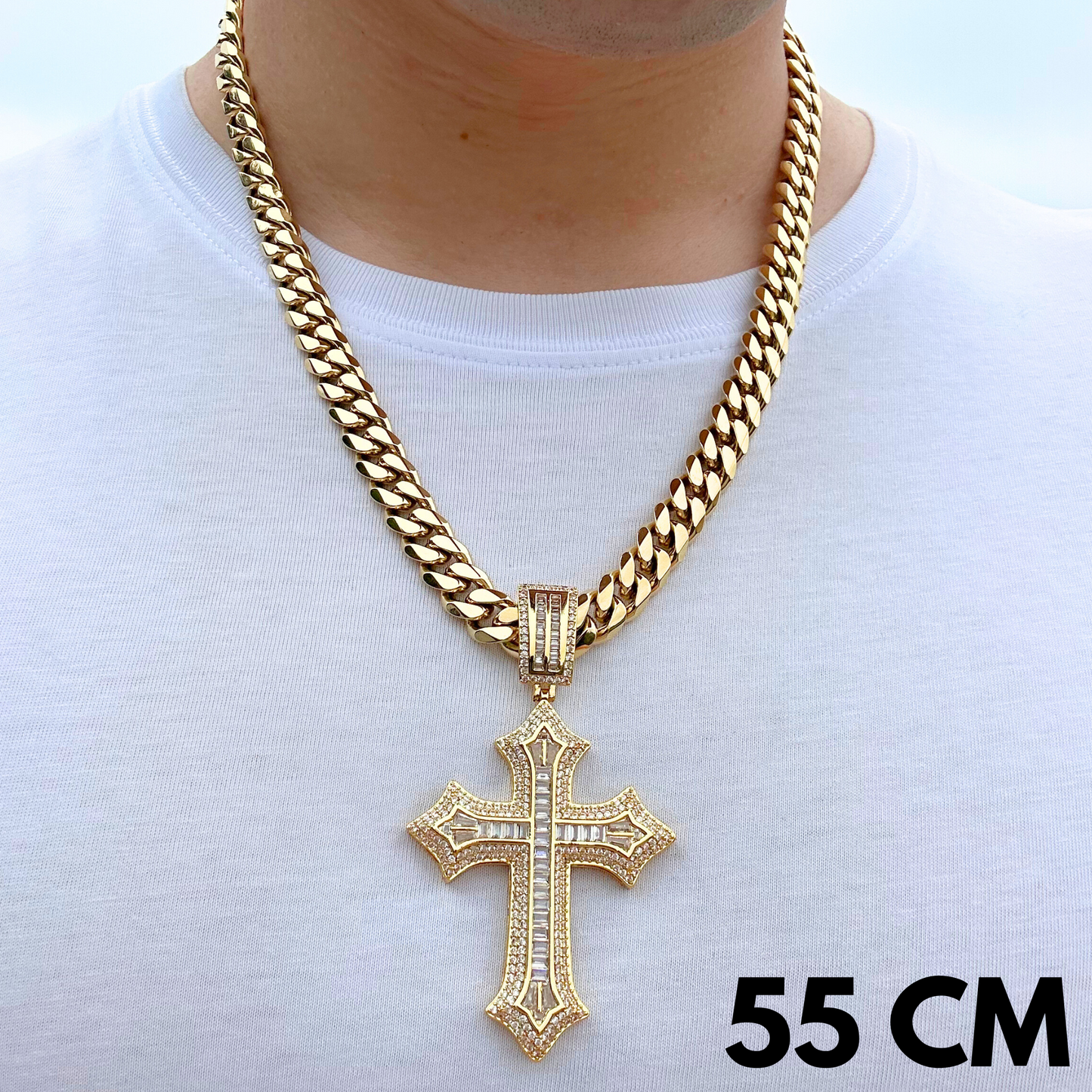 ZESTAW - Cuban Złoty 10mm + Zawieszka Classic Cross Złota