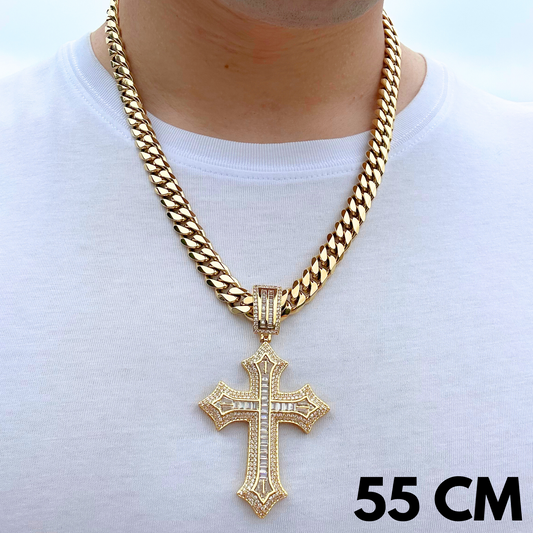 ZESTAW - Cuban Złoty 10mm + Zawieszka Classic Cross Złota