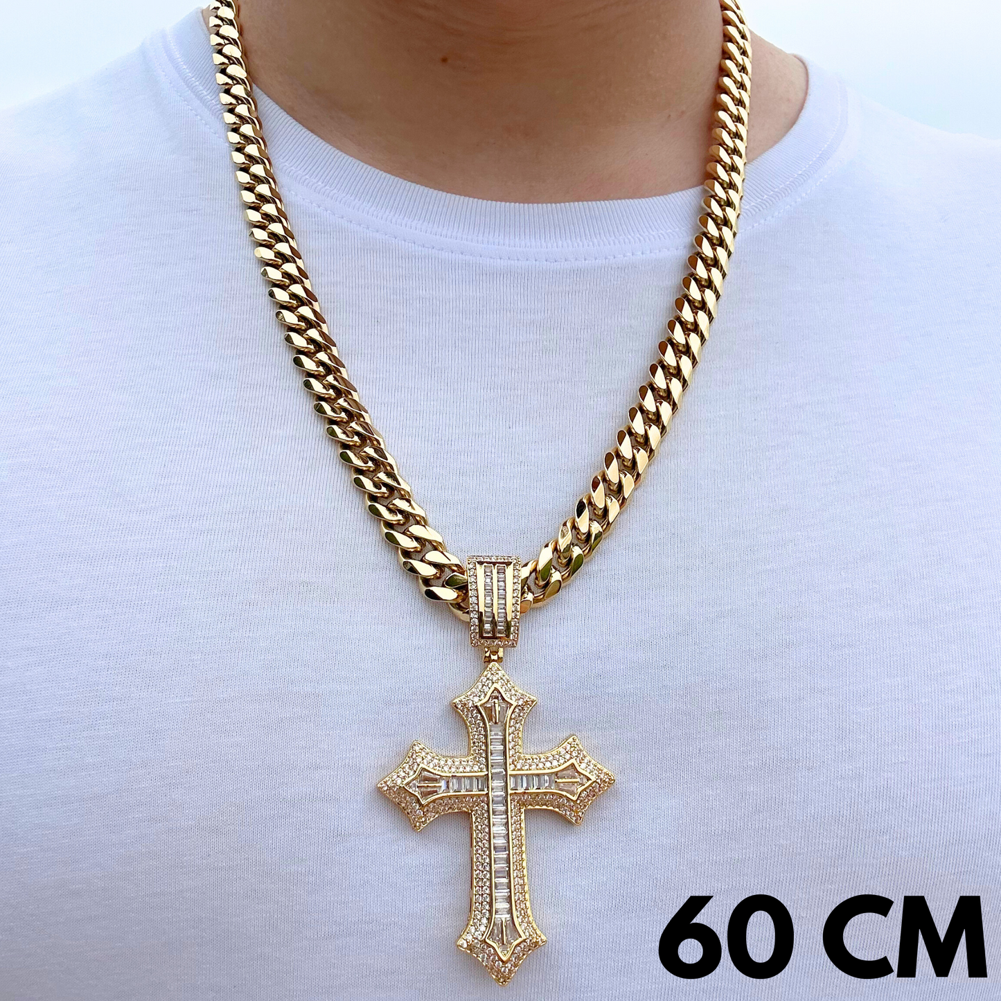 ZESTAW - Cuban Złoty 10mm + Zawieszka Classic Cross Złota