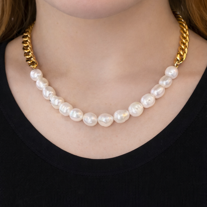 Naszyjnik Perłowy Naturalne 10 mm S925 Złoty Damski