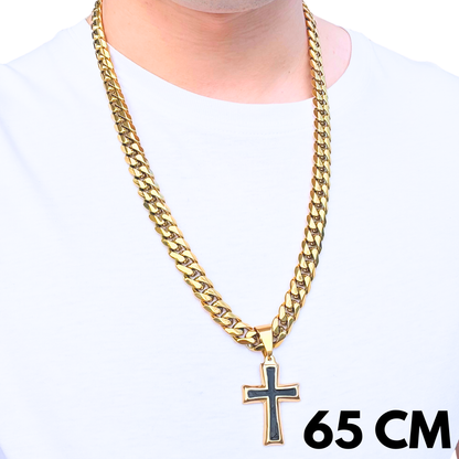 ZESTAW - Cuban Złoty 12mm + Zawieszka Black Cross Złota