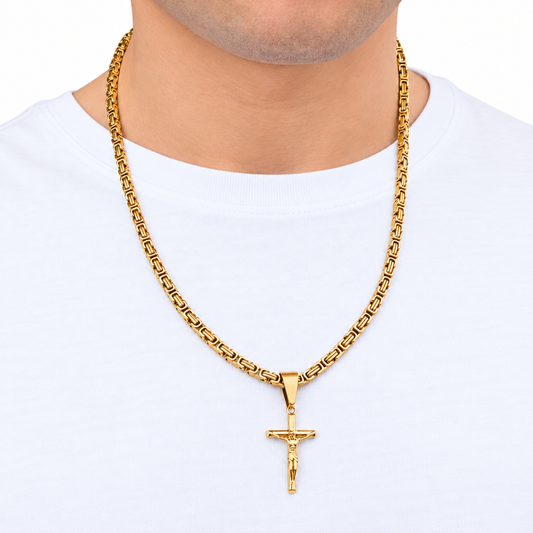 ZESTAW - Królewski Złoty 4mm + Zawieszka Crucifix Złota