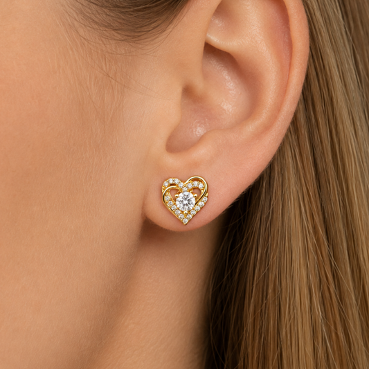 Kolczyki Asymmetrical Heart z Moissanitem S925 Złote Damskie