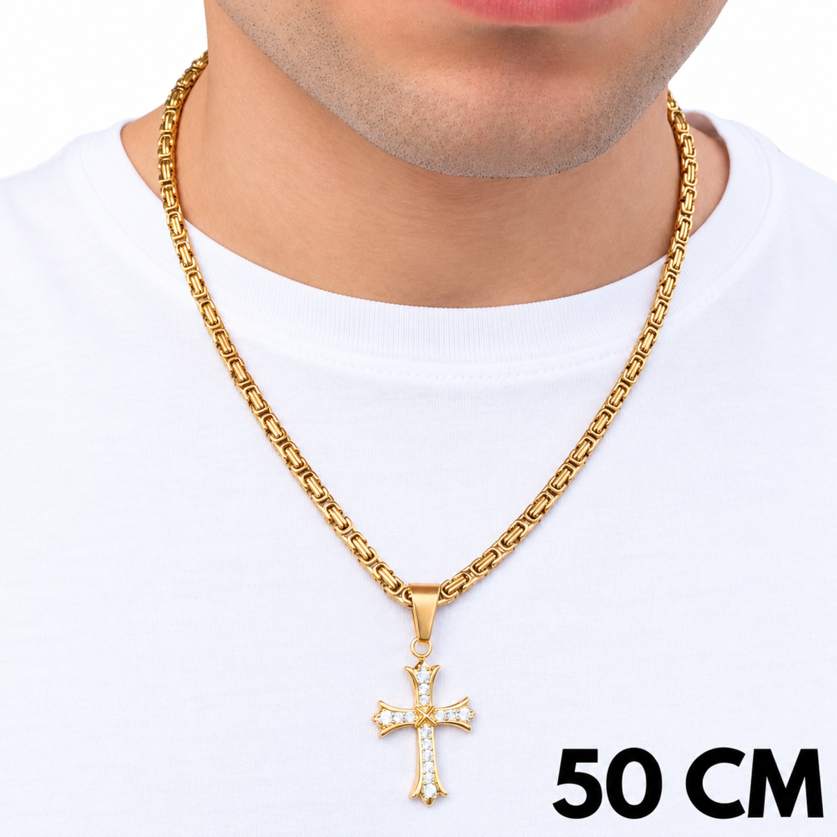ZESTAW - Królewski Złoty 4mm + Zawieszka Grand Cross Złota
