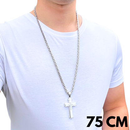 ZESTAW - Królewski 4mm + Zawieszka Royal Cross Białe Złoto