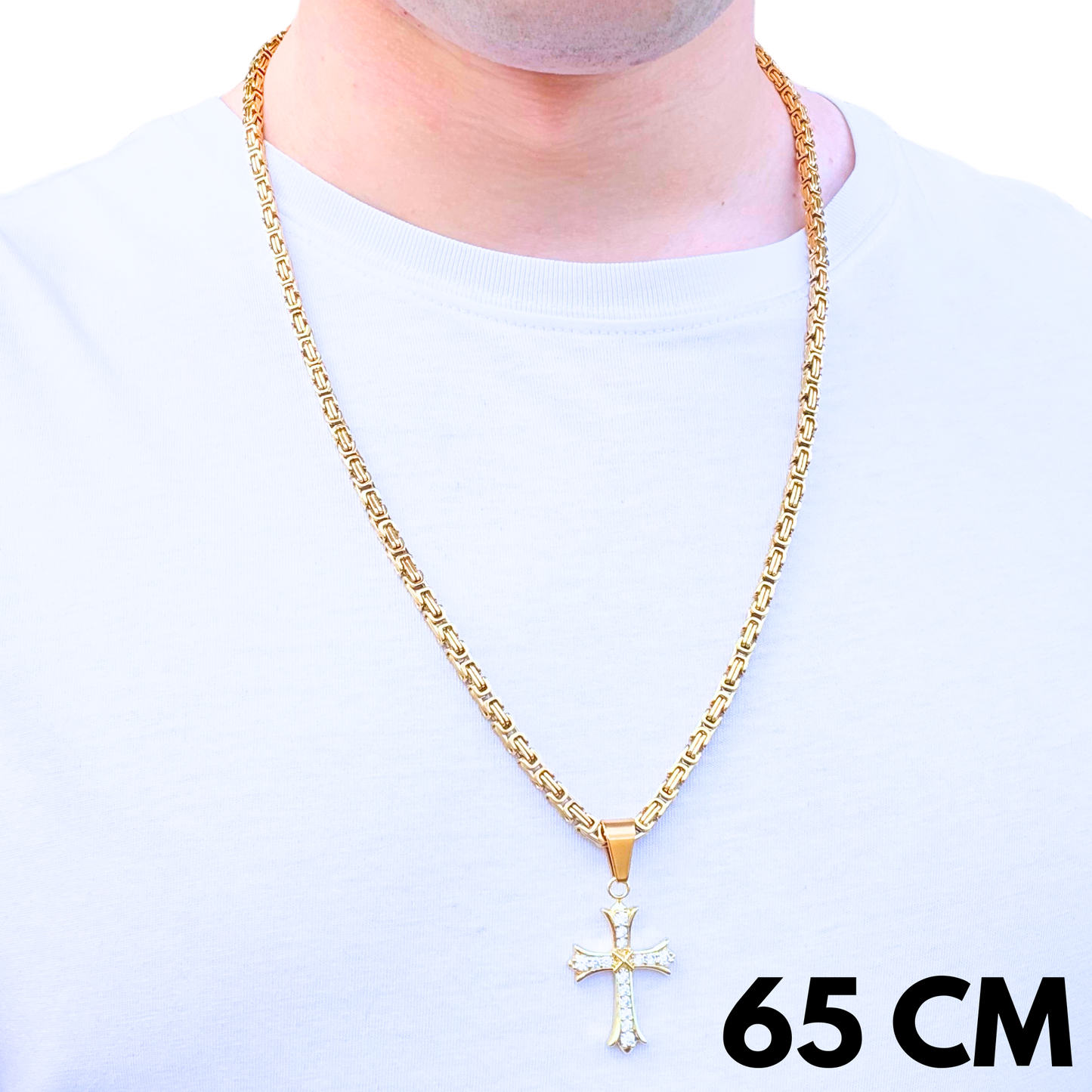 ZESTAW - Królewski Złoty 4mm + Zawieszka Grand Cross Złota