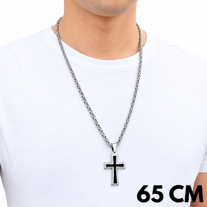 ZESTAW - Królewski 4mm + Zawieszka Black Cross Białe Złoto