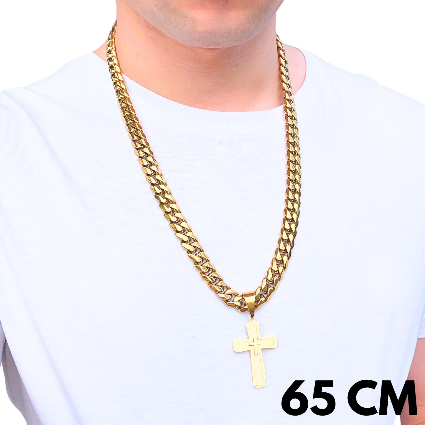 ZESTAW - Cuban Złoty 12mm + Zawieszka Monarch's Cross Złota