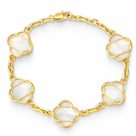 Bransoletka Koniczyna Linea Damska Biała Złota