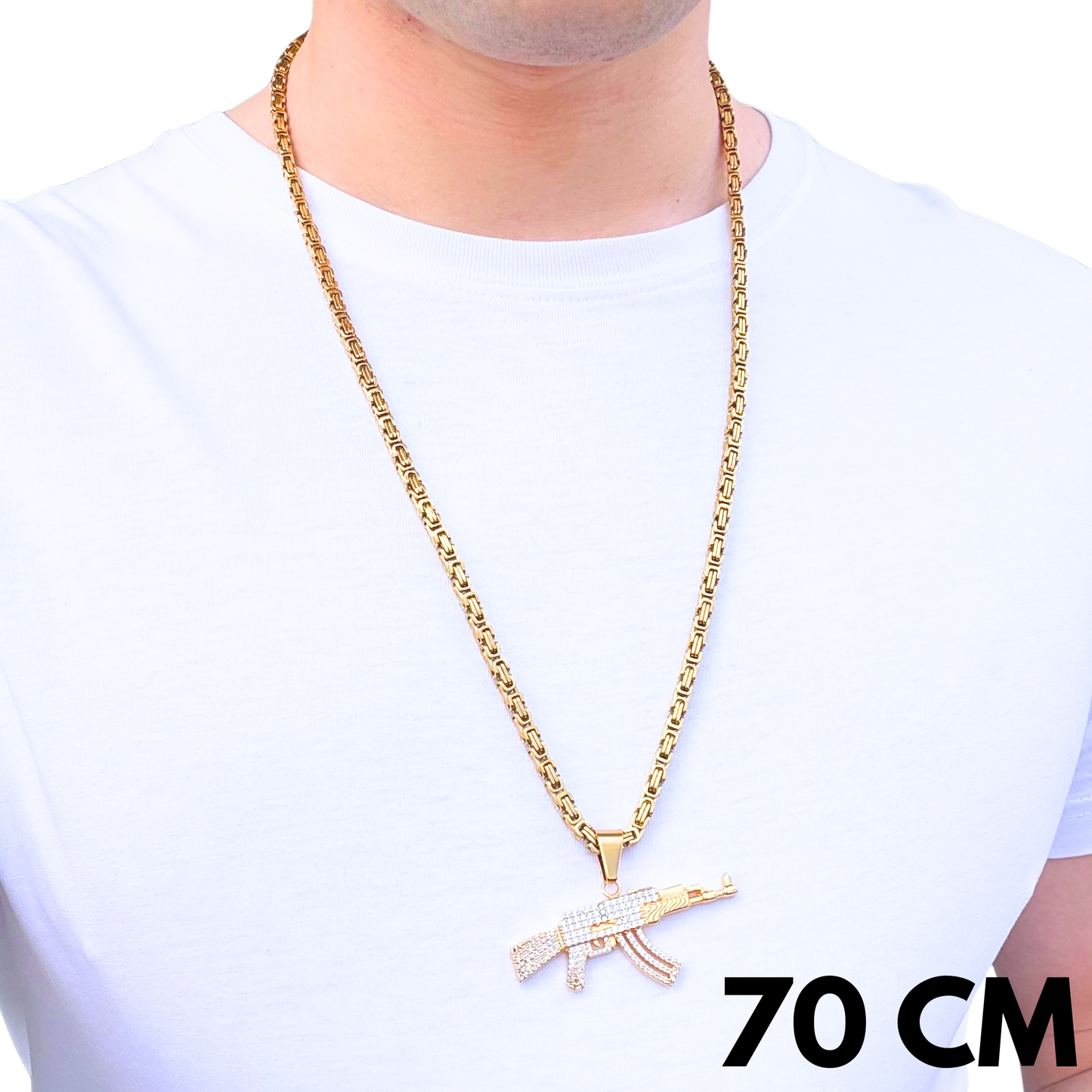 ZESTAW - Królewski Złoty 4mm + Zawieszka AK Złota