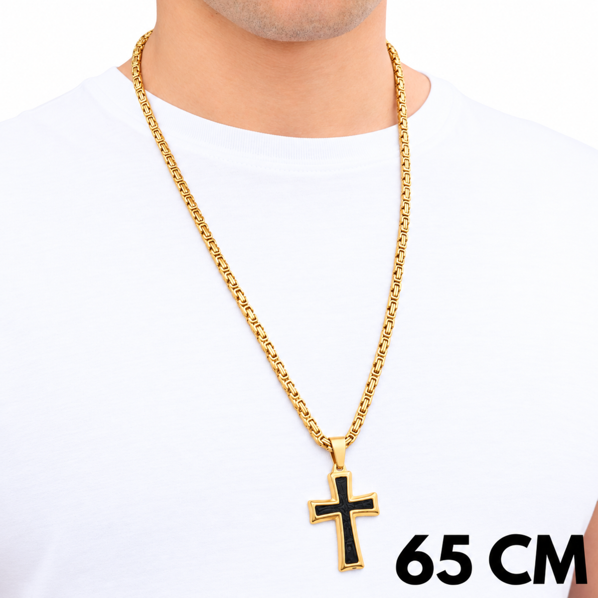 ZESTAW - Królewski Złoty 4mm + Zawieszka Black Cross Złota