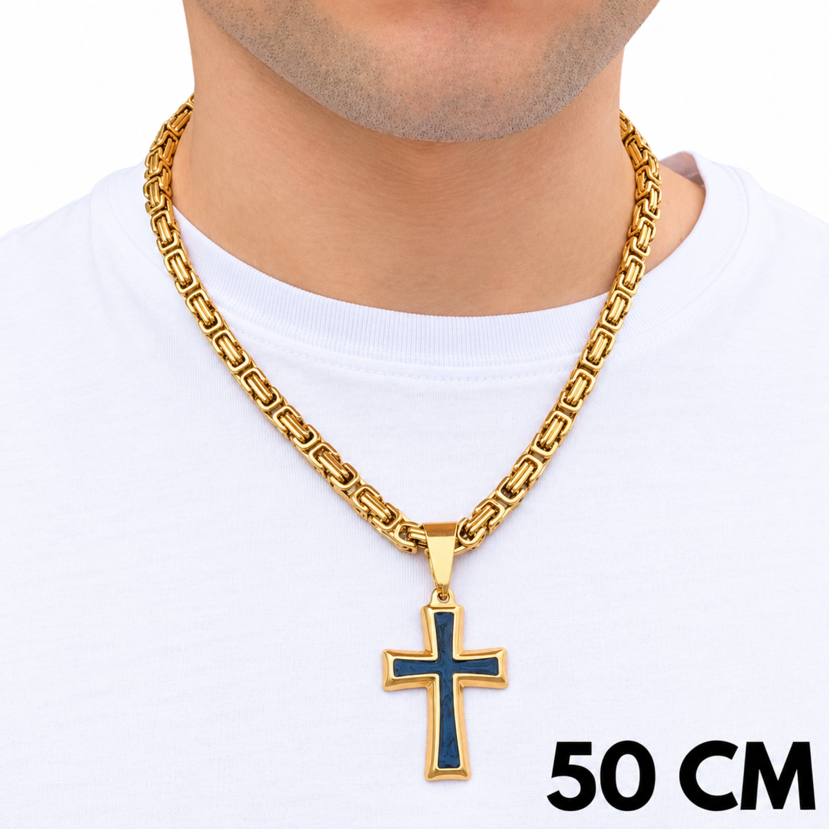 ZESTAW - Królewski Złoty 6mm + Zawieszka Black Cross Złota