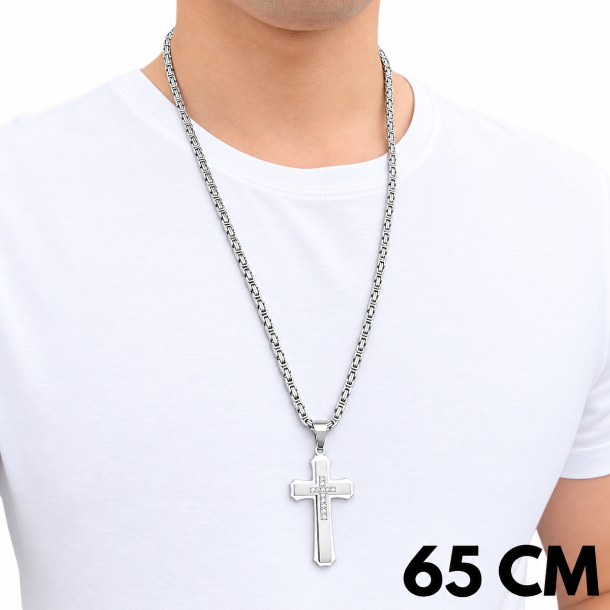 ZESTAW - Królewski 4mm + Zawieszka Royal Cross Białe Złoto