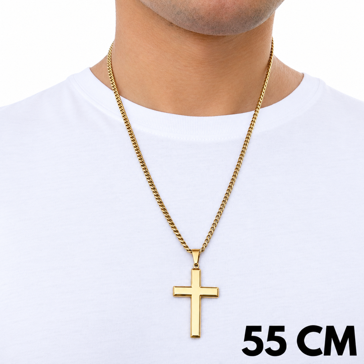 ZESTAW - Cuban Złoty 4mm + Zawieszka Clean Cross Złota