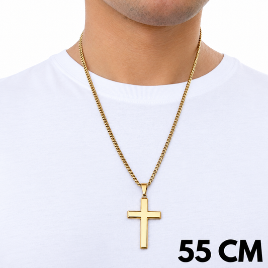 ZESTAW - Cuban Złoty 4mm + Zawieszka Clean Cross Złota