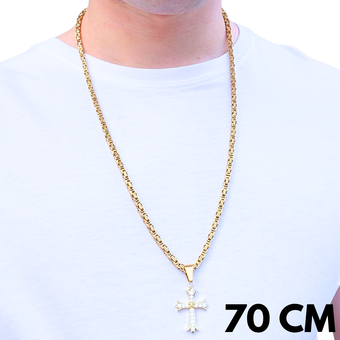 ZESTAW - Królewski Złoty 4mm + Zawieszka Grand Cross Złota