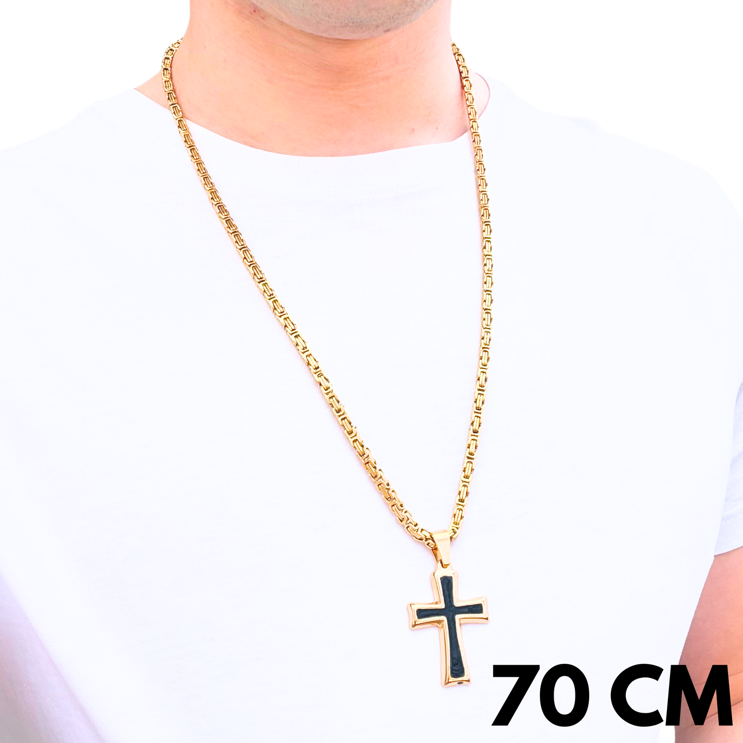 ZESTAW - Królewski Złoty 4mm + Zawieszka Black Cross Złota