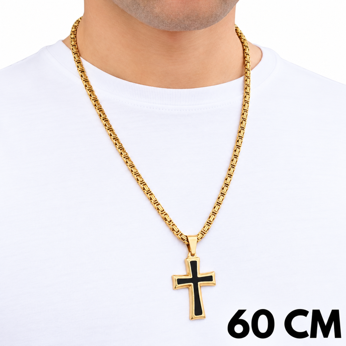 ZESTAW - Królewski Złoty 4mm + Zawieszka Black Cross Złota
