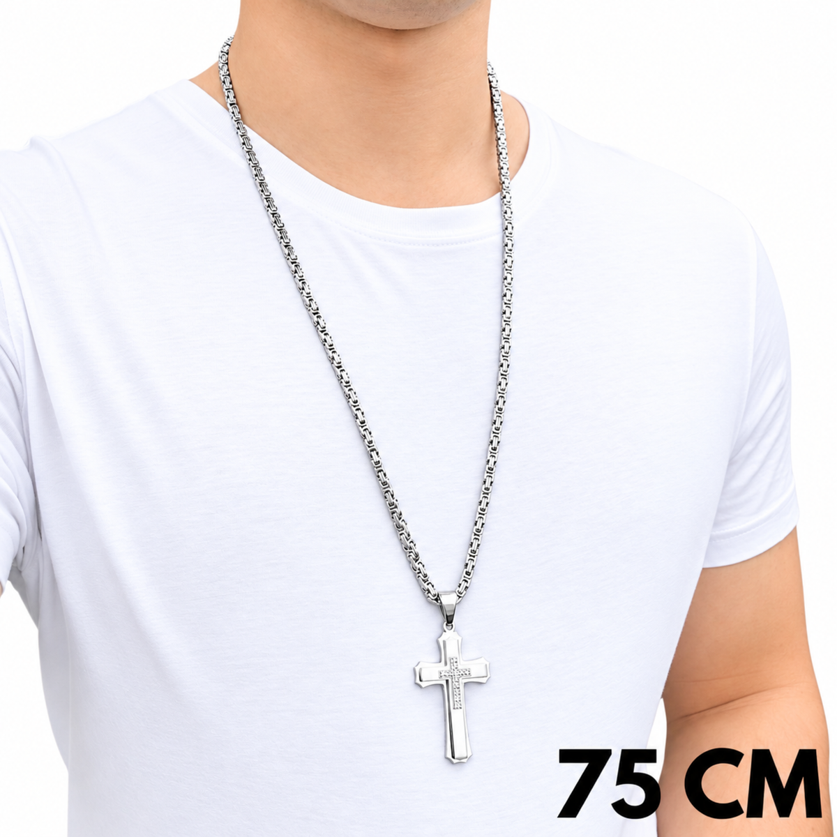 ZESTAW - Królewski 4mm + Zawieszka Royal Cross Białe Złoto