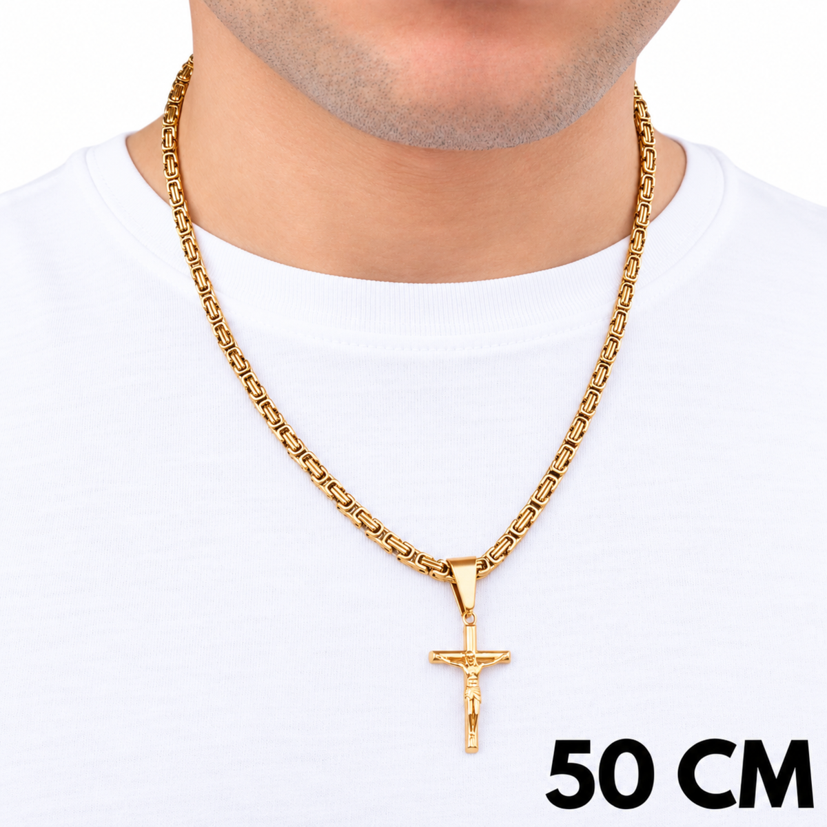 ZESTAW - Królewski Złoty 4mm + Zawieszka Crucifix Złota