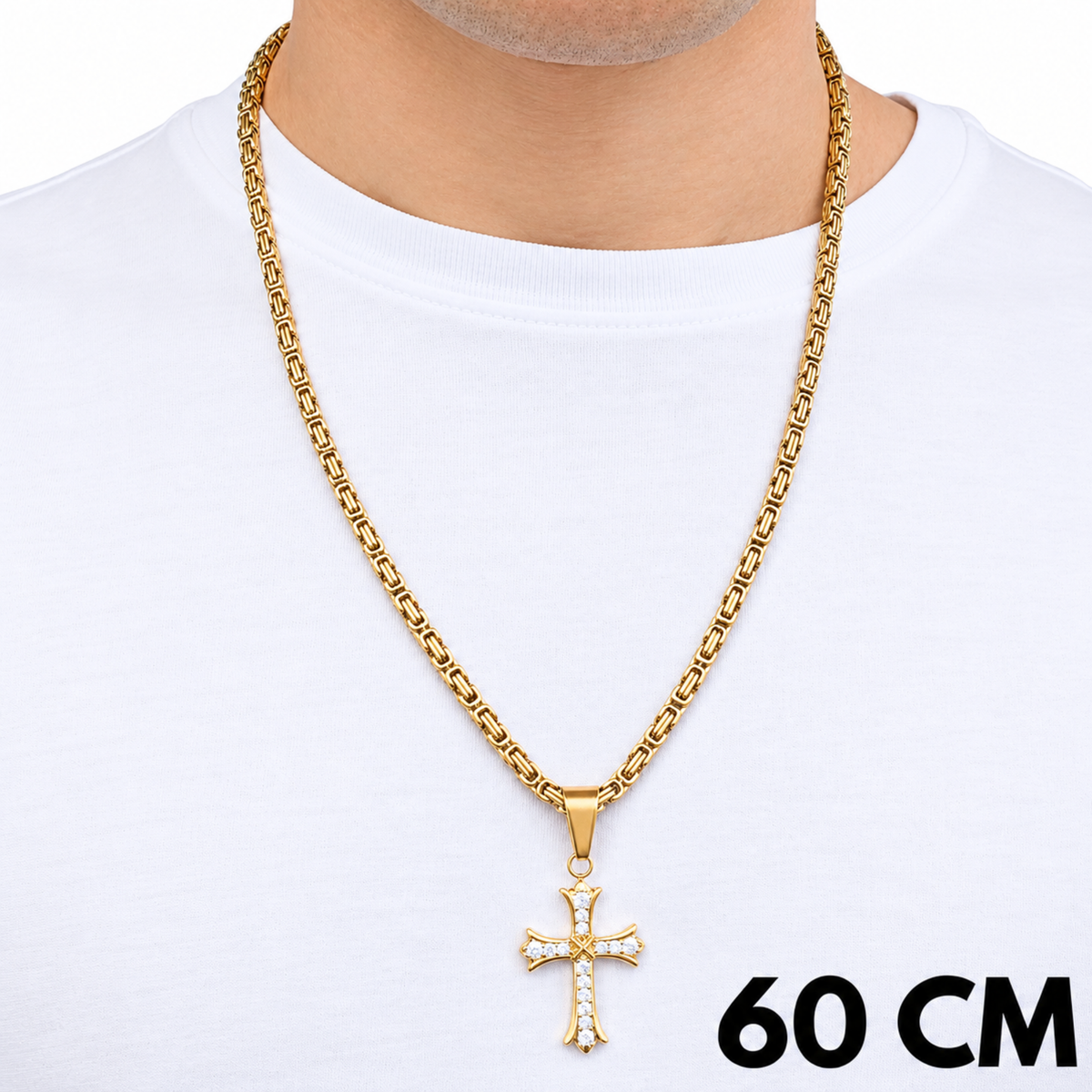 ZESTAW - Królewski Złoty 4mm + Zawieszka Grand Cross Złota