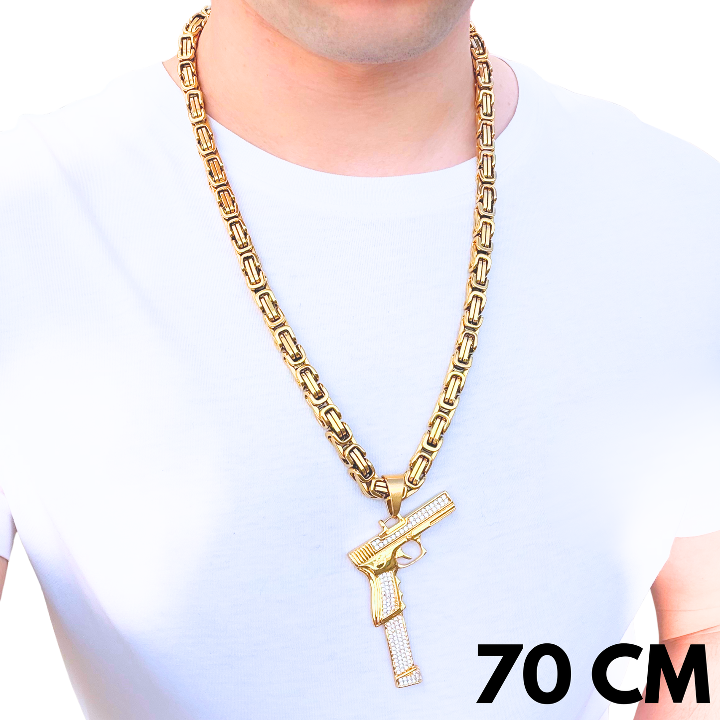 ZESTAW - Królewski Złoty 8mm + Zawieszka Glock Złota