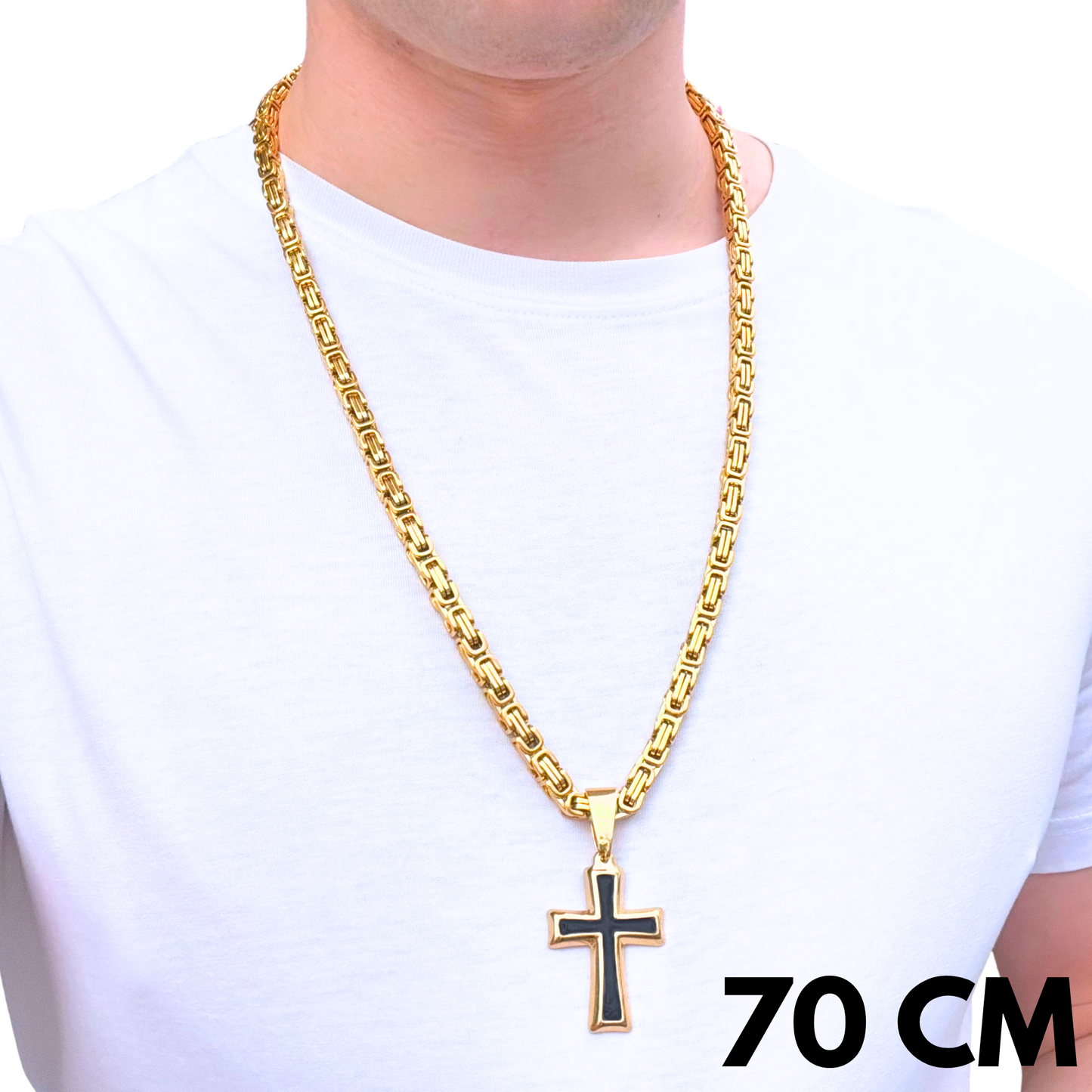 ZESTAW - Królewski Złoty 6mm + Zawieszka Black Cross Złota