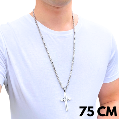 ZESTAW - Królewski 4mm + Zawieszka Modern Cross Białe Złoto