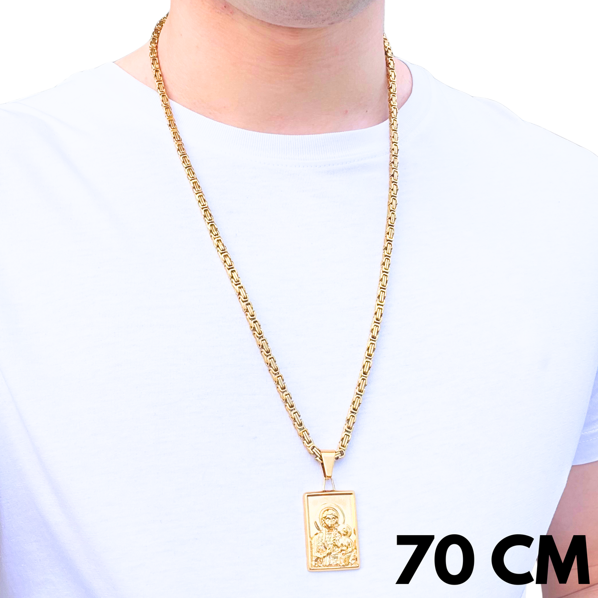 ZESTAW - Królewski Złoty 4mm + Zawieszka Matka Boska Częstochowska Złota