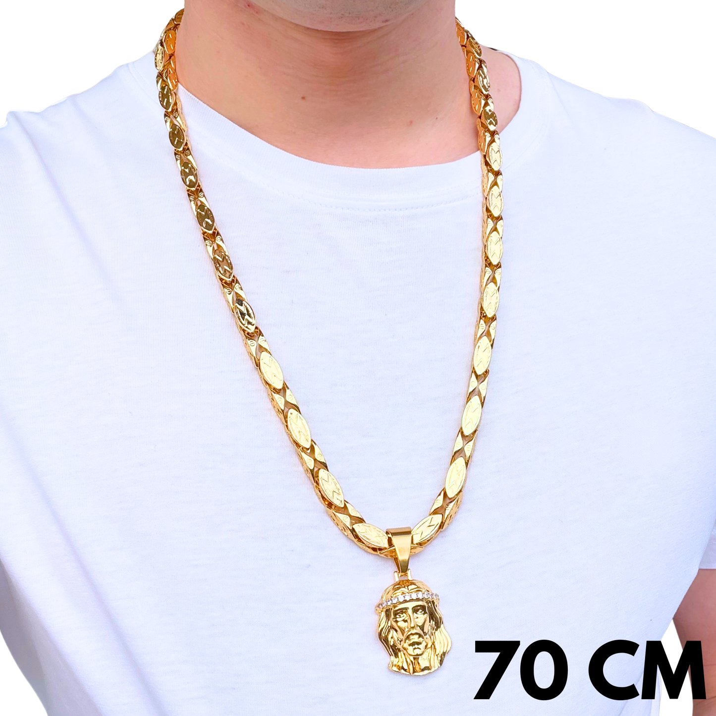 ZESTAW - Magnacki 7 mm Złoty + Zawieszka Jezus Diamond Crown Złota