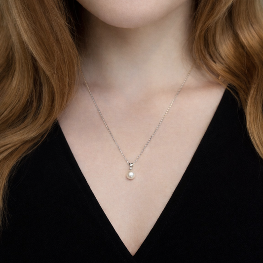 Naszyjnik Perła Naturalna 7.5 mm S925 Białe Złoto Damski