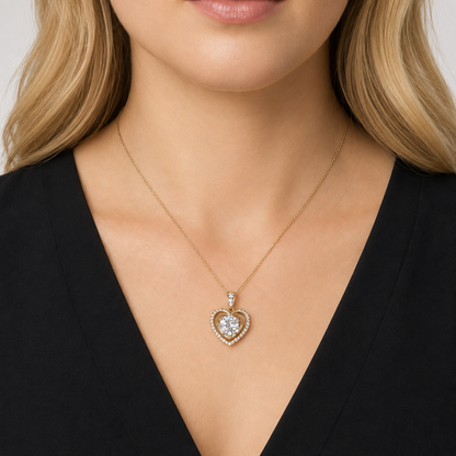 Naszyjnik Layered Heart z Moissanitem 3 karaty S925 Złoty Damski