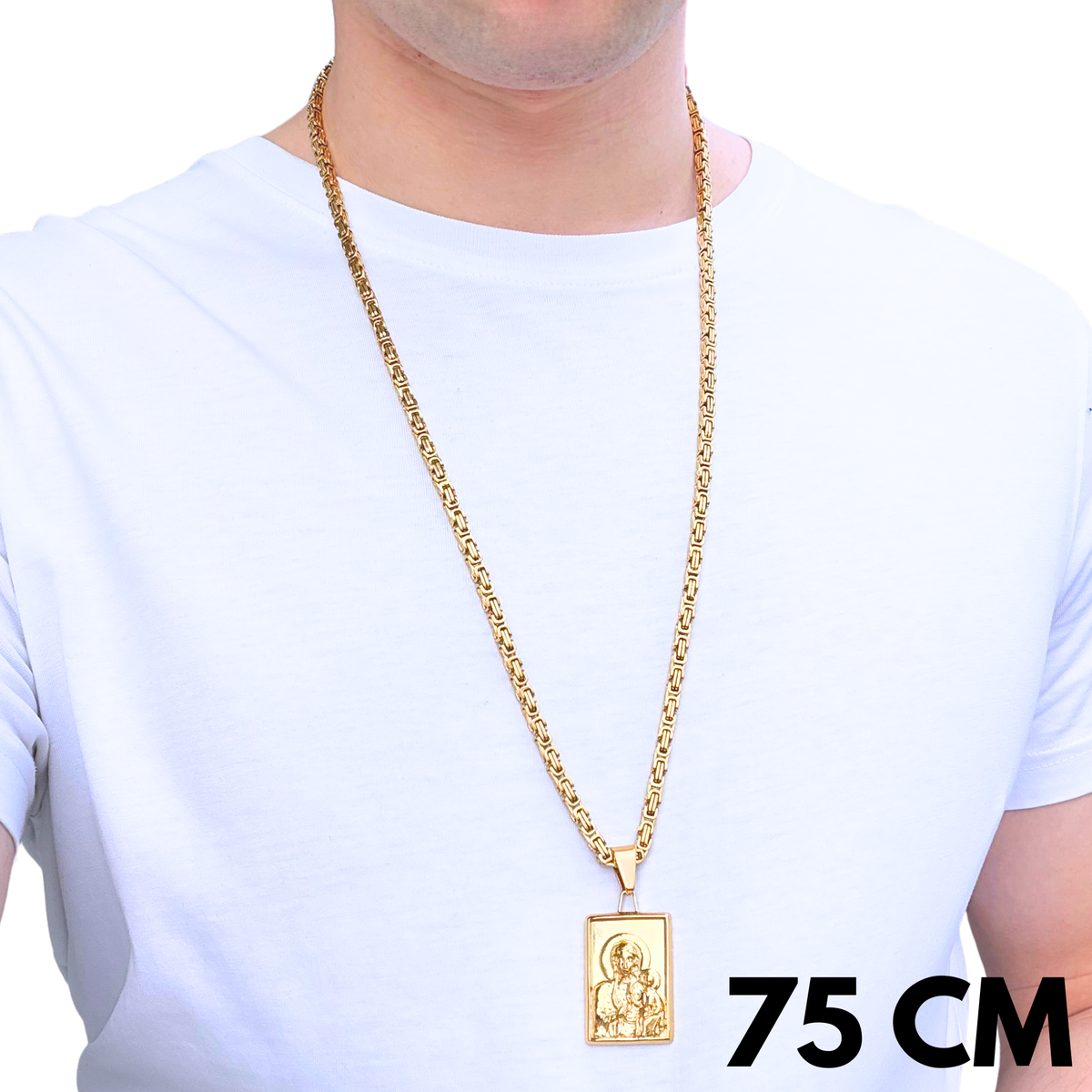 ZESTAW - Królewski Złoty 4mm + Zawieszka Matka Boska Częstochowska Złota