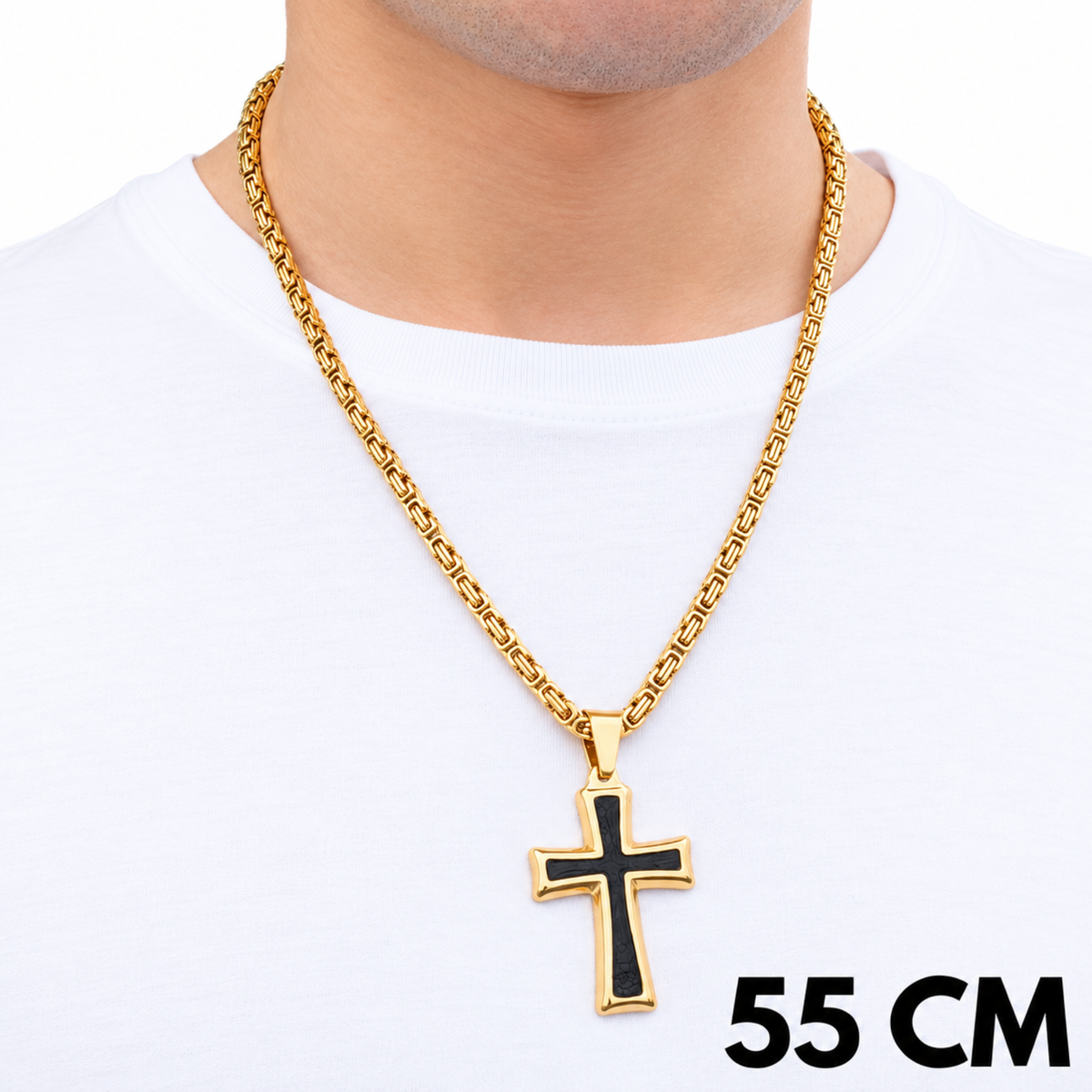 ZESTAW - Królewski Złoty 4mm + Zawieszka Black Cross Złota