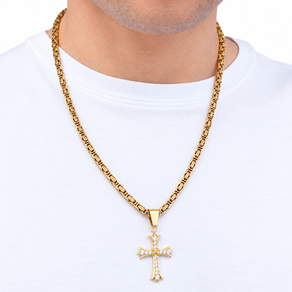 ZESTAW - Królewski Złoty 4mm + Zawieszka Grand Cross Złota
