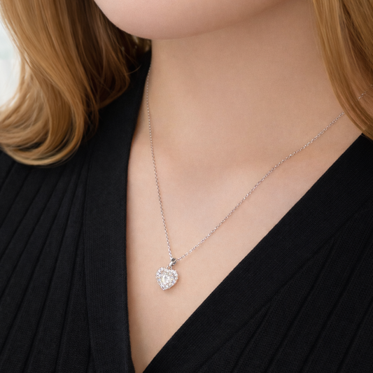 Naszyjnik Diamentowe Serce z Moissanitem 1 karat S925 Białe Złoto Damski