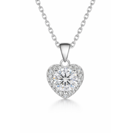Naszyjnik Diamentowe Serce z Moissanitem 1 karat S925 Białe Złoto Damski
