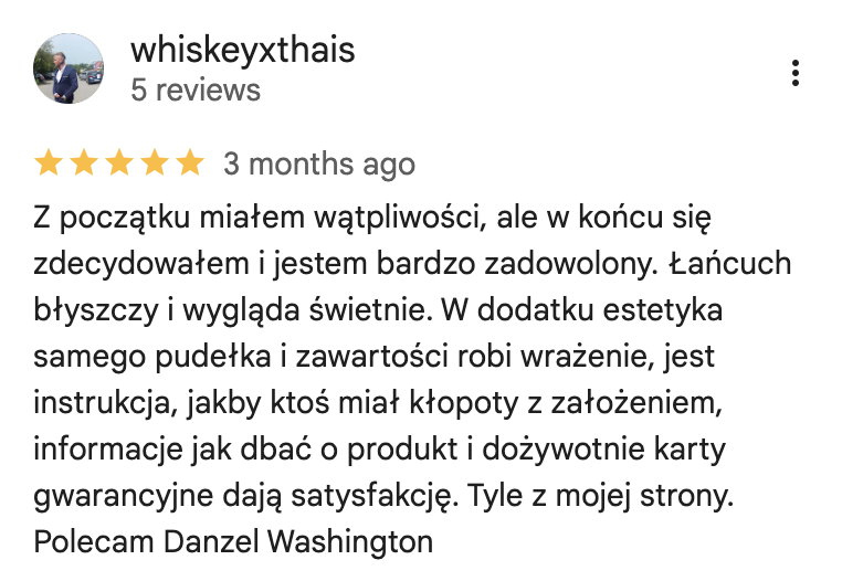 Opinia klienta METINI w Google
