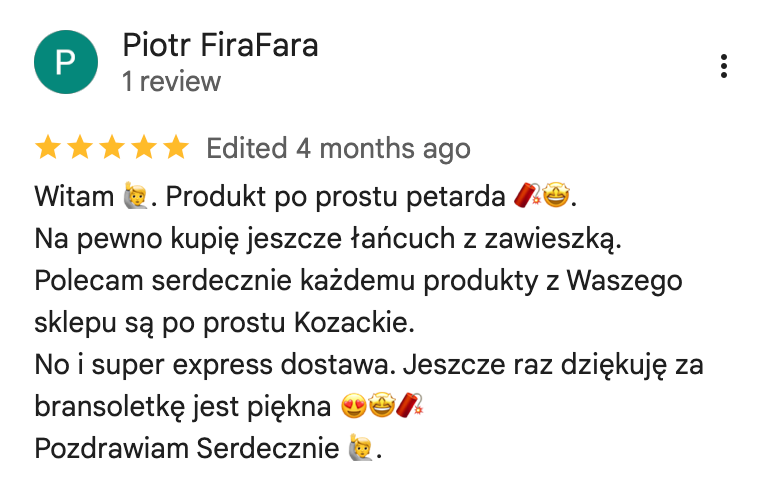 Opinia klienta METINI w Google