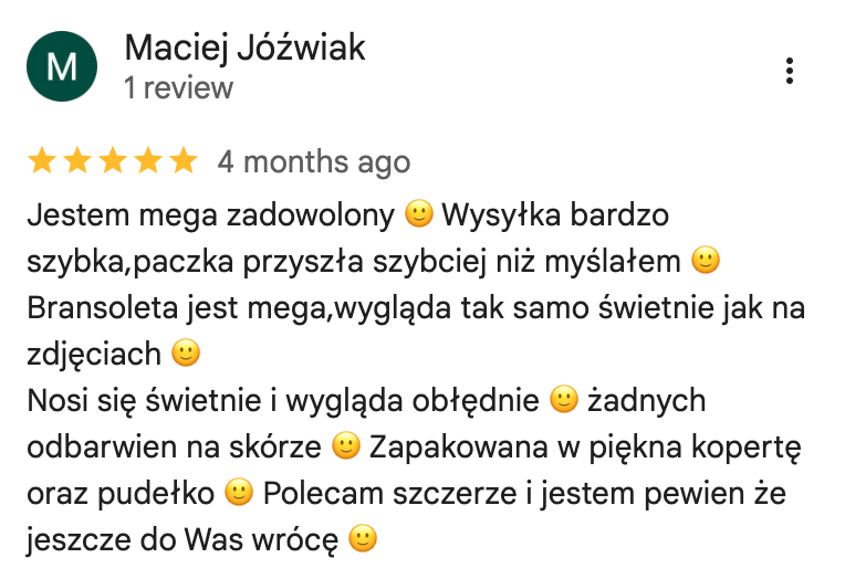 Opinia klienta METINI w Google
