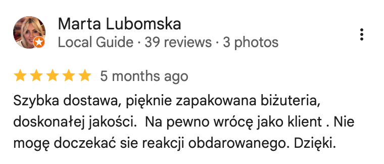 Opinia klienta METINI w Google