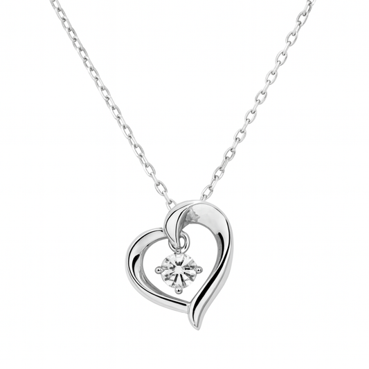 Naszyjnik Serce z Moissanitem S925 Białe Złoto Damski