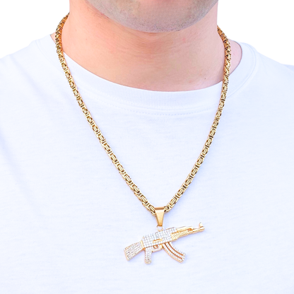 ZESTAW - Królewski Złoty 4mm + Zawieszka AK Złota