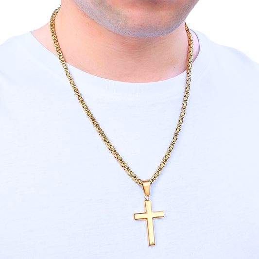 ZESTAW - Królewski Złoty 4mm + Zawieszka Clean Cross Złota