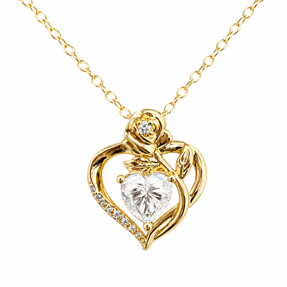 Naszyjnik Rose Heart z Moissanitem 1 karat S925 Złoty Damski