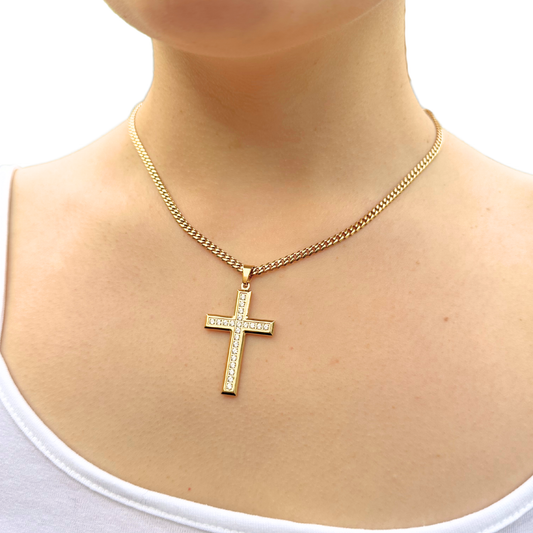 ZESTAW - Cuban Złoty 3mm + Zawieszka Elegant Cross Złota